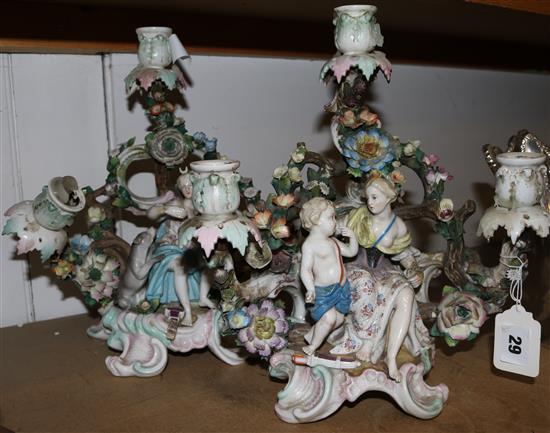 Pair Sitzendorf figural candelabra